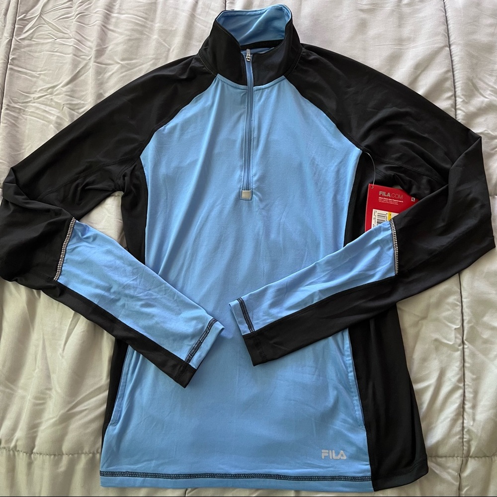 NWT Fila Half-zip Long Sleeve Top in size Medium - Blue & Black